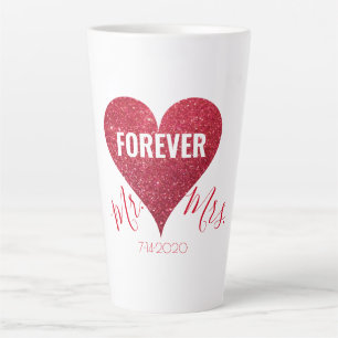 Red Glitzer Heart Mr. and Mrs Large Latte Tasse