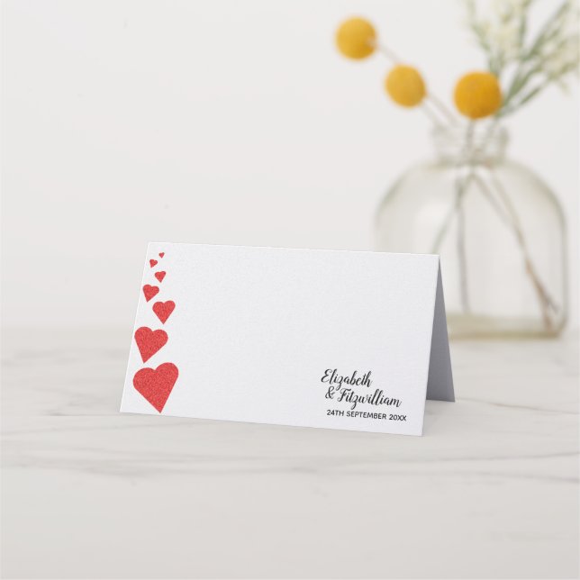 Red Glitzer Heart Platzkarte/Escortkarte Platzkarte (Vorderseite)