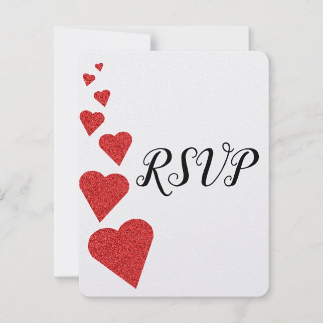 Red Glitzer Hearts Wedding RSVP (Vorderseite)