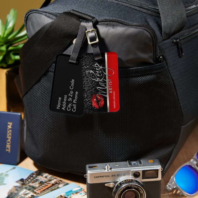 Red Glitzer Lip 💋 Makeup Artist Gepäckanhänger (Vorderseite & Rückseite)