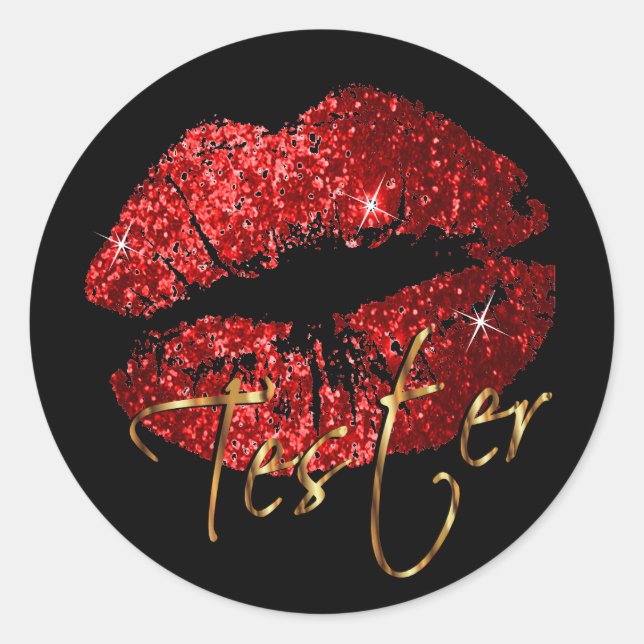Red Glitzer Lips - Tester Runder Aufkleber (Vorderseite)