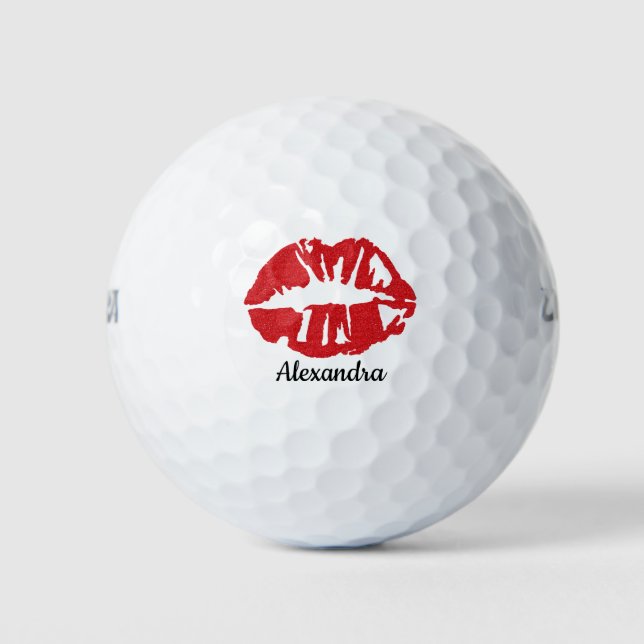 Red Glitzer Lipstick Girly Kiss Kundenname Golfball (Vorderseite)