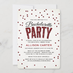 Red Glitzer Look Confetti Junggeselinnen-Abschied Einladung