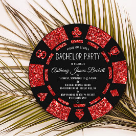 Red Glitzer Poker Chip Las Vegas Bachelor Party Einladung