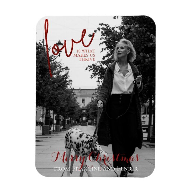Red Glitzer Script Elegantes Foto Weihnachtskarte Magnet (Vertikal)