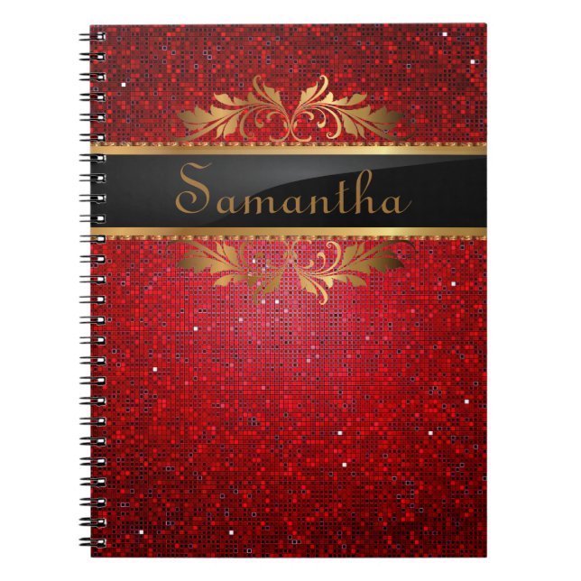 Red Glitzer Sequin Disco Glitz Spiral Notebook Notizblock (Vorderseite)