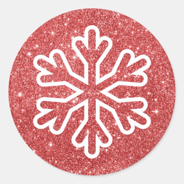 Red Glitzer Snowflake - Circle Sticker (Vorderseite)