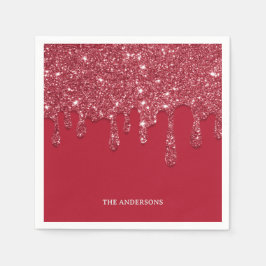 Red Glitzer Tropfen Holiday Name Paper Serviette