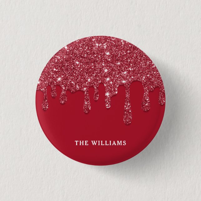 Red Glitzer Tropfen Individuelle Name Button (Vorderseite)