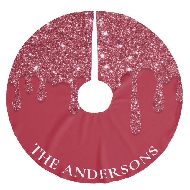 Red Glitzer Tropfen Individuelle Name Polyester Weihnachtsbaumdecke (Vorderseite)