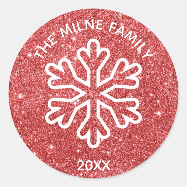 Red Glitzer Year Snowflake - Circle Sticker (Vorderseite)