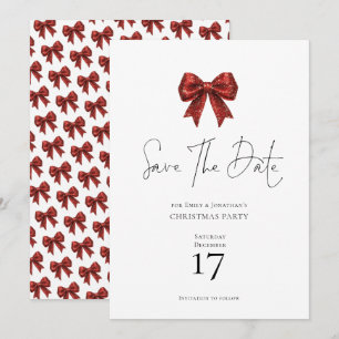 Red Glitzern Coquette Bow Weihnachten Save the Dat Einladung