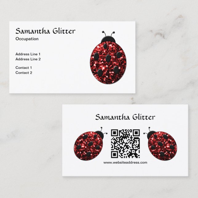 Red Glitzern Ladybug Custom QR Code White Visitenkarte (Vorne/Hinten)