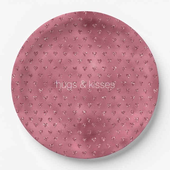 Red Glitzy Glitzer Hearts Pappteller (Vorderseite)