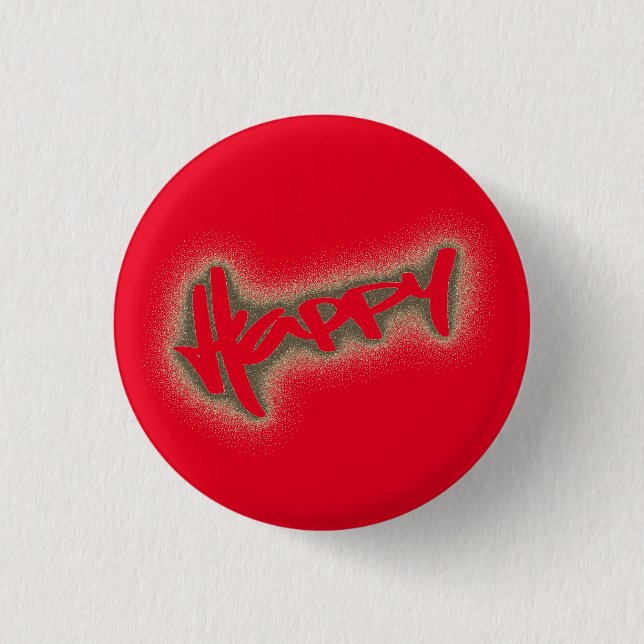 RED GLOWING HAPPY GRAFFITI BUTTON (Vorderseite)
