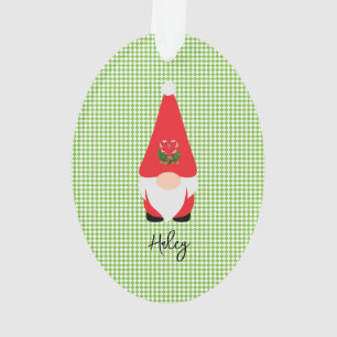Red Gnome Green Schachbrett NAME Jahr Spaß Weihnac Ornament