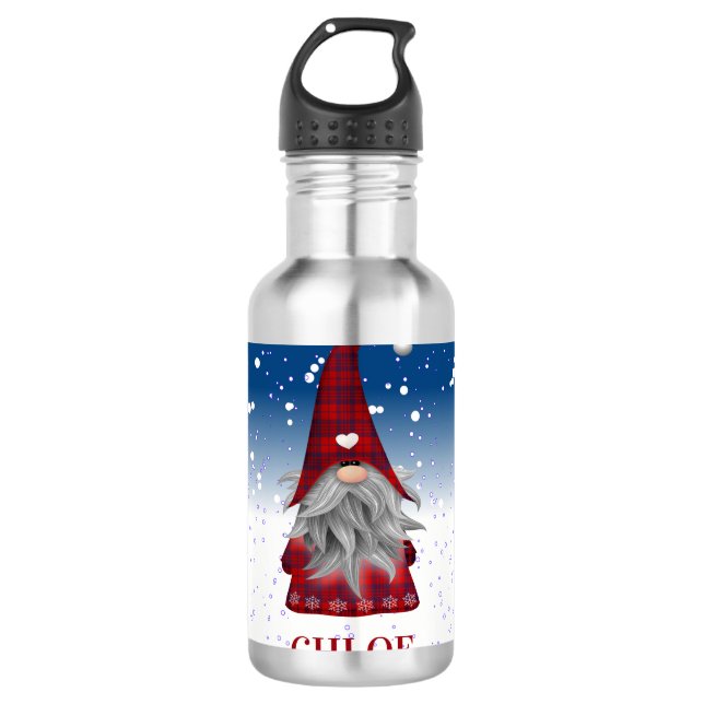 Red Gnome on Snow Edelstahlflasche (Vorderseite)