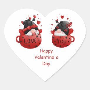 Red Gnomes Niedlich Whimsical Adorable Valentinsta Herz-Aufkleber