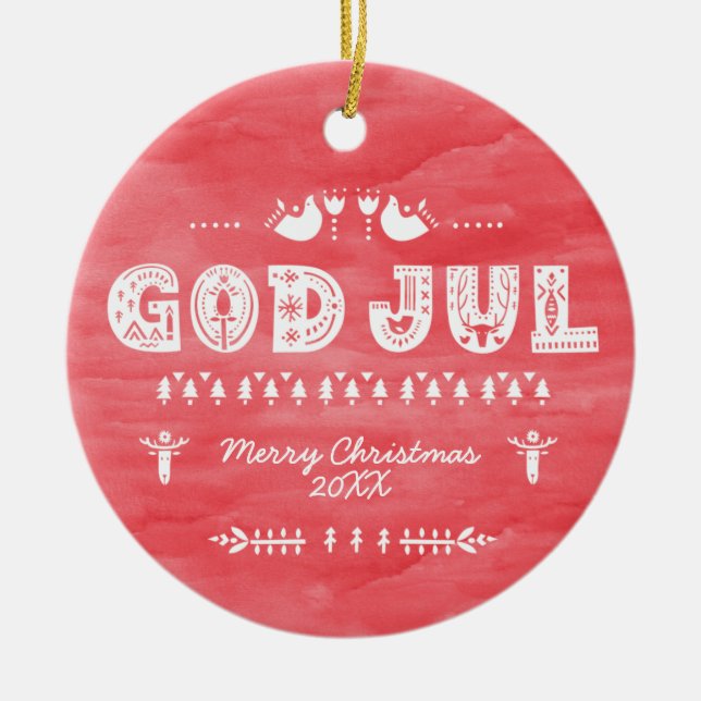 Red God Jul Swedish Christmas Céramique Ornement (Devant)