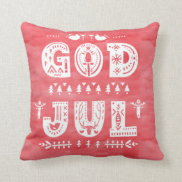 Red God Jul Swedish Christmas Scandi Style Script Kissen