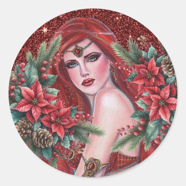 Red goddess Christmas  Runder Aufkleber (Vorderseite)