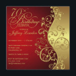 Red & Gold 70. Geburtstagsparty Einladung<br><div class="desc">Ihre Gäste werden diese personalisierte, goldene und rote 70. Geburtstagsfeier mit eleganten, rot-goldfarbenen extravaganten Wirbel . Einfach aber festlich, ist die elegante, schicke, klassische, klassische 70. Geburtstagsfeier eine passende Art, Ihren Gast des siebzigsten Geburtstages der Ehre mit einem traditionellen Stil mit einem Hauch von modernem, zeitgenössischem Stil zu feiern. Sie...</div>