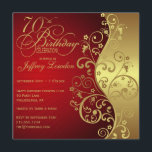 Red & Gold 70. Geburtstagsparty Einladung<br><div class="desc">Ihre Gäste werden diese personalisierte, goldene und rote 70. Geburtstagsfeier mit eleganten, rot-goldfarbenen extravaganten Wirbel . Einfach aber festlich, ist die elegante, schicke, klassische, klassische 70. Geburtstagsfeier eine passende Art, Ihren Gast des siebzigsten Geburtstages der Ehre mit einem traditionellen Stil mit einem Hauch von modernem, zeitgenössischem Stil zu feiern. Sie...</div>