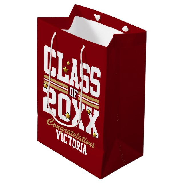 Red|Gold Abschließ Class Jahr Mittlere Geschenktüte (Vorderseite Schrägansicht)
