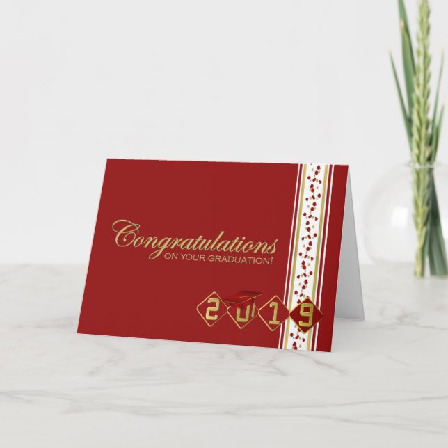 Red & Gold Abschluss Gratulations Card 2019 Karte (Vorderseite)