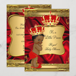 Red Gold African American Prince Baby Dusche Einladung