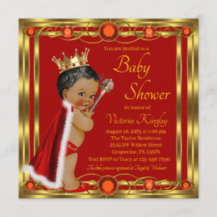 Red Gold African American Prince Jewel Baby Dusche Einladung