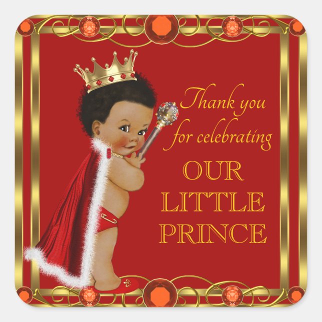 Red Gold Afro Prince Jewel Baby Shower Stickers (Vorderseite)