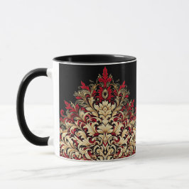 Red Gold and Black Damask Tasse