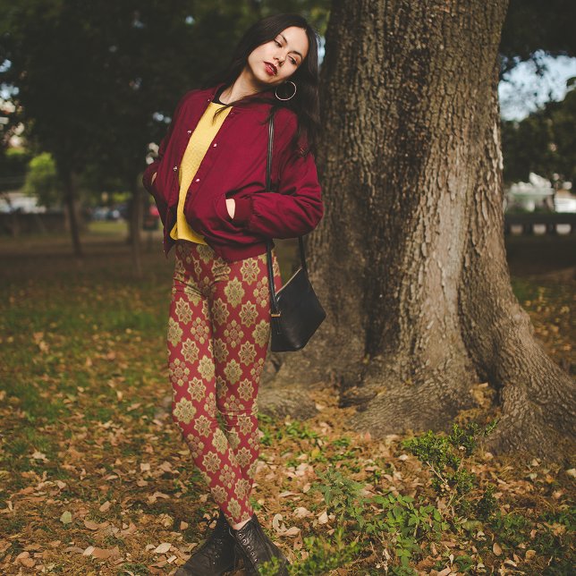 Red Gold Arabesque Weihnachts Pajama Pants Leggings (Von Creator hochgeladen)