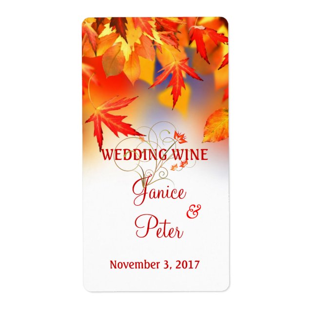 Red Gold automne feuilles Mariage Vin Étiquette (Devant)