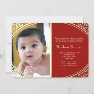 Red Gold Baby Boy Annaprashan Einladung