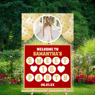 Red Gold Balloons Foto Sweet 16 Willkommen Acrylschild