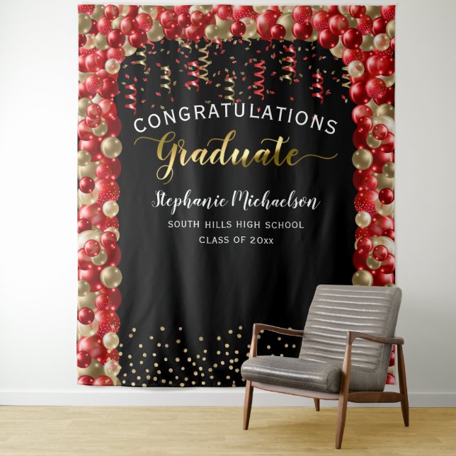Red Gold Balloons Streamers der Graduation Party Wandteppich (Beispiel)