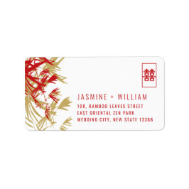Red & Gold Bamboo Blätter Chinesische Hochzeitsadr Adressaufkleber