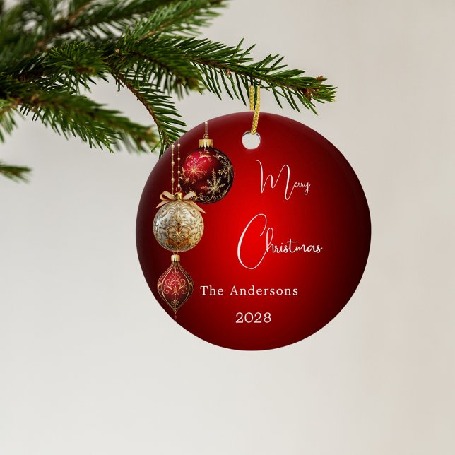 Red gold baubles Christmas Keramik Ornament (Von Creator hochgeladen)