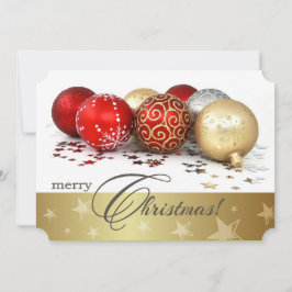 Red Gold Baubles Christmas Party Invitation