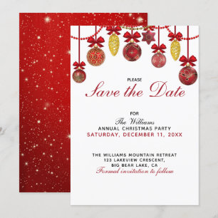 RED GOLD BAUBLES Weihnachts-Party Save the Date Einladung