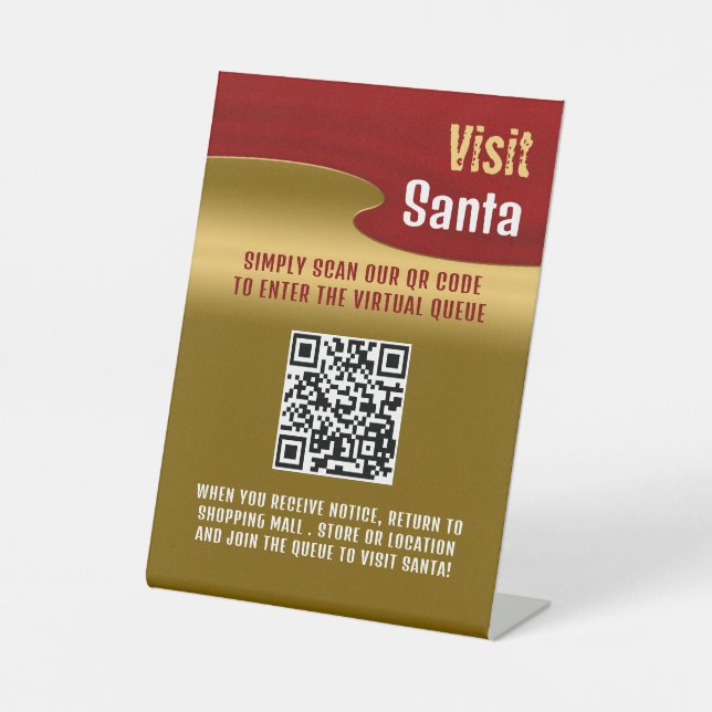 Red & Gold, Besuch Santa, QR Code Queue Sockelschild (Vorderseite)