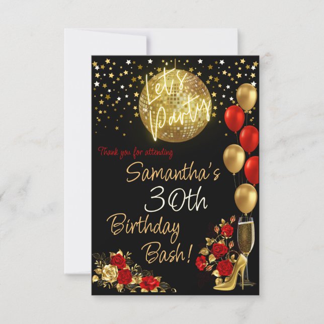 Red & Gold Birthday Poster Dankeskarte (Vorderseite)