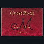 Red Gold Black Christmas Winter Wedding Monogram Gästebuch<br><div class="desc">Rotes Gold schwarze Weihnachten Weihnachten themed Hochzeitsempfang elegante benutzerdefinierte Gästebuch. Moderne,  florale Monogrammmuster. Elegant,  elegant,  trendig,  stilvoll,  wunderschön und einzigartig. Ändern Sie die Typografie,  indem Sie Design bearbeiten. Bildrecht Marg Seregelyi Fotografie.</div>