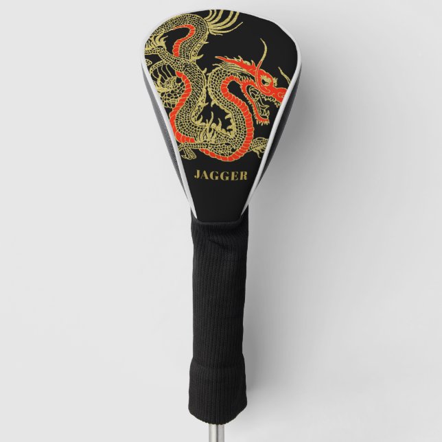 Red Gold Black Fantasy Chinese Dragon Golf Headcover (Vorderseite)