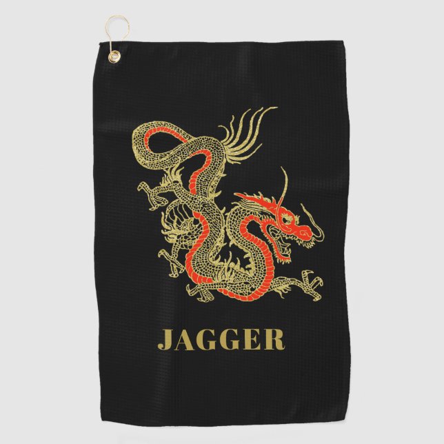 Red Gold Black Fantasy Chinese Dragon Golfhandtuch (Vorderseite)
