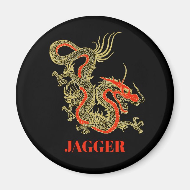 Red Gold Black Fantasy Chinese Dragon Magnet (Vorne)