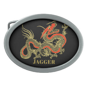 Red Gold Black Fantasy Chinese Dragon Ovale Gürtelschnalle
