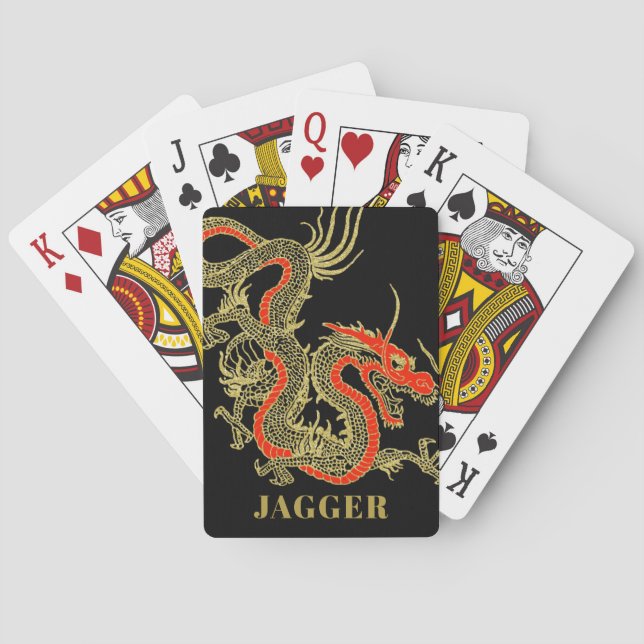 Red Gold Black Fantasy Chinese Dragon Spielkarten (Rückseite)